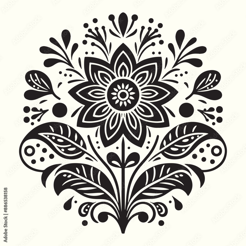 Fototapeta premium Boho Flower Decoration Elements Silhouette Vector Illustration