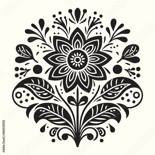 Boho Flower Decoration Elements Silhouette Vector Illustration