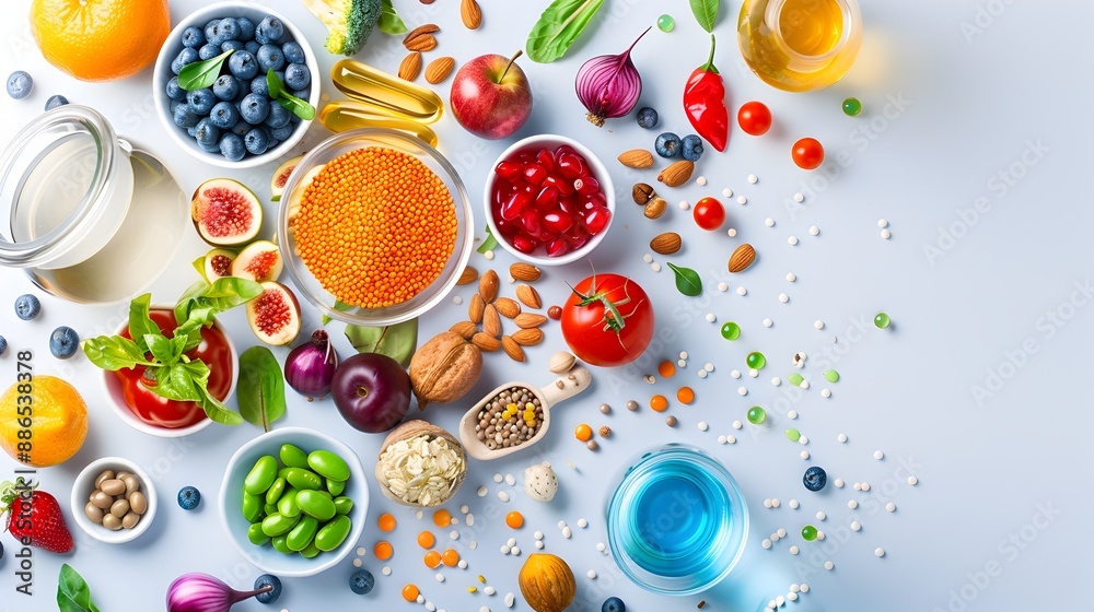 Assortment of Diverse,Nutrient-Rich Functional Foods Arranged in a Photogenic Manner Assortment of Diverse,Nutrient-Rich Functional Foods Arranged in a Photogenic Manner