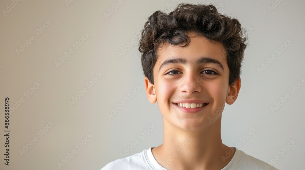 Diverse Smiling Teenage Boy Wearing White TShirt, Perfect for Inclusive Marketing and Positive Imagery Diverse Smiling Teenage Boy Wearing White TShirt, Perfect for Inclusive Marketing and Positive Imagery