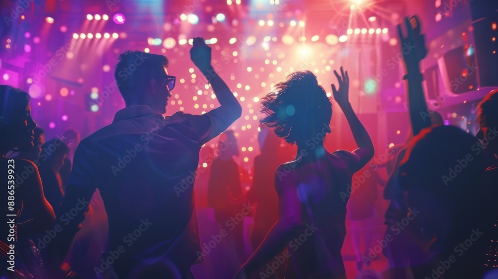 Partygoers Dancing Under Colorful Lights Partygoers Dancing Under Colorful Lights