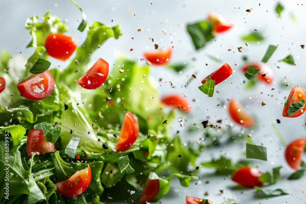 Fresh salad ingredients dancing in the air Fresh salad ingredients dancing in the air