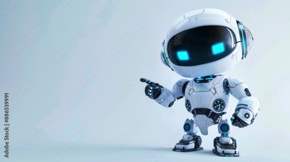 Cute digital robot pointing at copyspace background Cute digital robot pointing at copyspace background