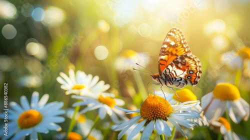 Butterfly on a Daisy in a Meadow