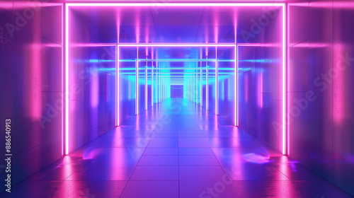 futuristic colorful neon sci fi corridor