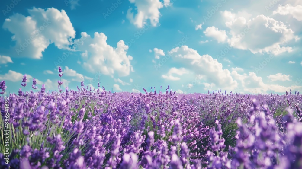 Lavender Field Under a Blue Sky with Clouds. Lavender Field Under a Blue Sky with Clouds.