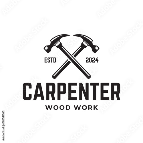 Carpentry, woodworking retro vintage vector logo design.