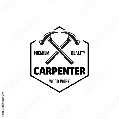 Carpentry, woodworking retro vintage vector logo design.