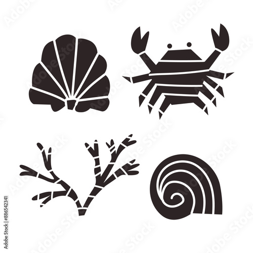 Vector illustration with sea elements on white background.