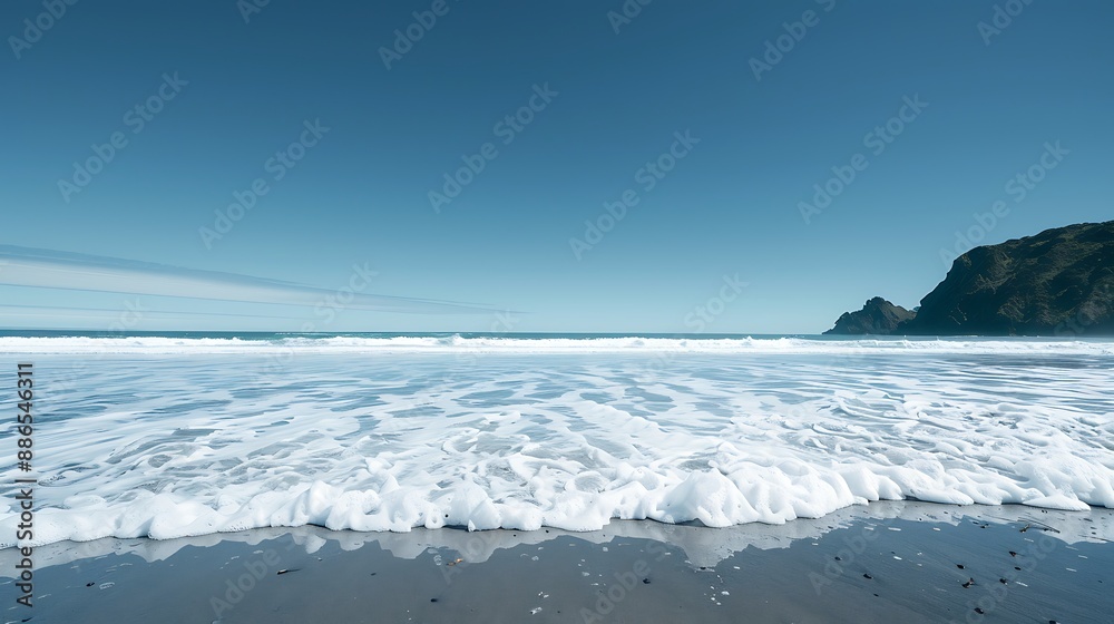 Fototapeta premium A minimalist shot of foamy waves under a clear blue sky at Piha beach