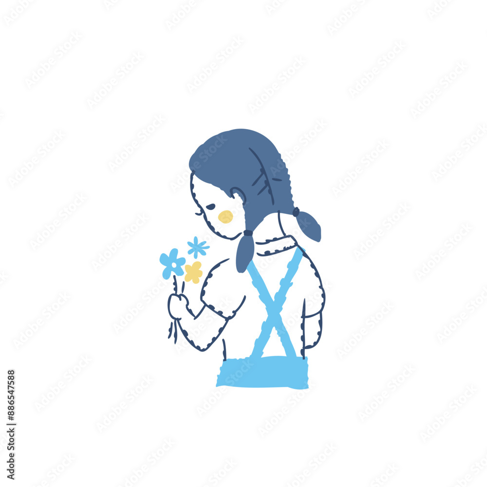 花を摘んでいる後ろ姿の女の子 花を摘んでいる後ろ姿の女の子