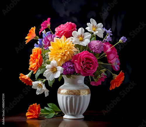Flower arrangement in a white porcelain vase