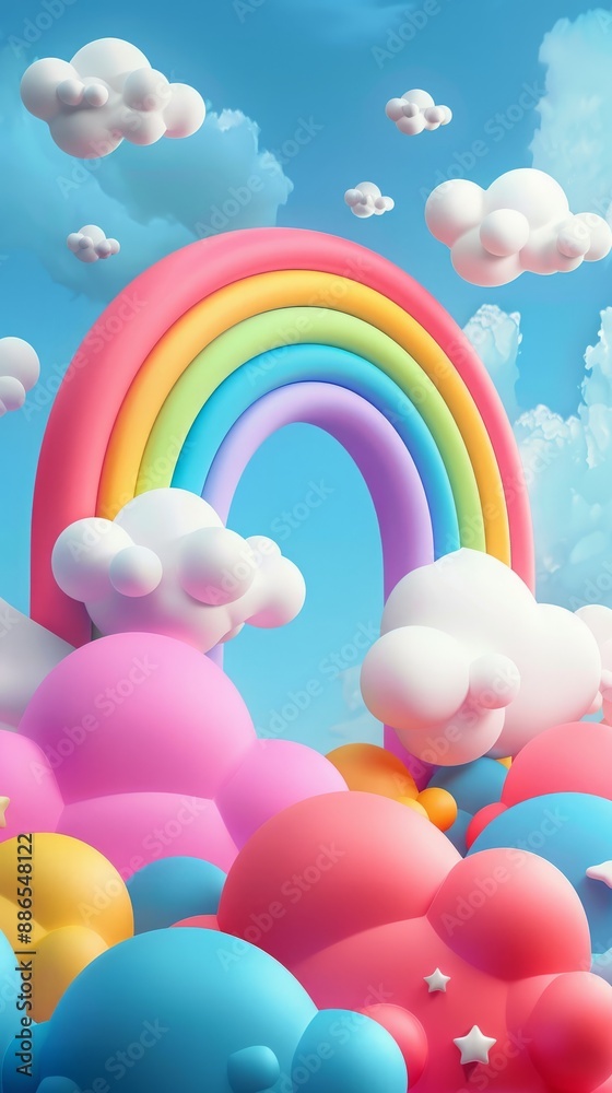 3d rainbow with clouds. 3d rainbow with clouds.
