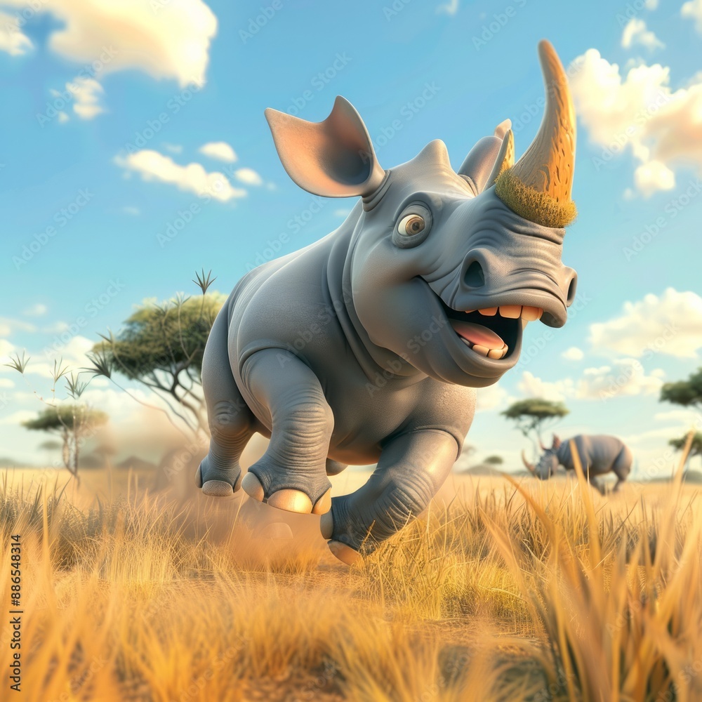 Fototapeta premium running rhinoceros in africa.
