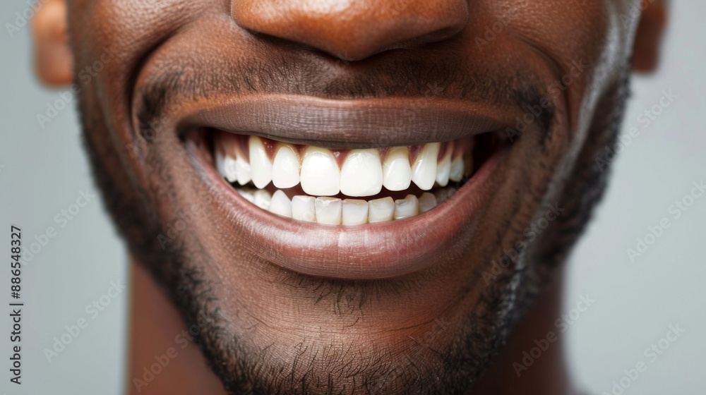 Perfect white teeth African American black man close up. Male toothy veneer smile. Dental care and stomatology Perfect white teeth African American black man close up. Male toothy veneer smile. Dental care and stomatology