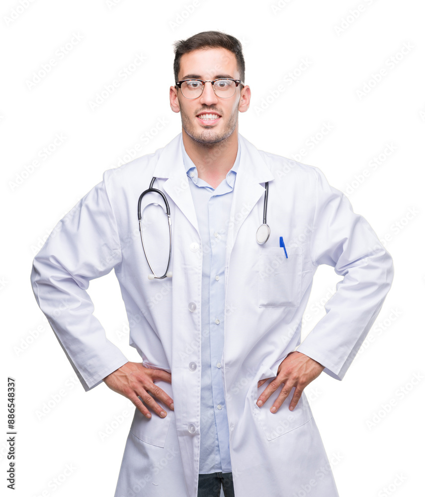 Handsome young doctor man with a happy and cool smile on face. Lucky person. Handsome young doctor man with a happy and cool smile on face. Lucky person.