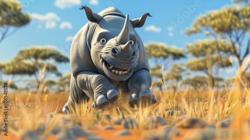 running rhinoceros in africa.