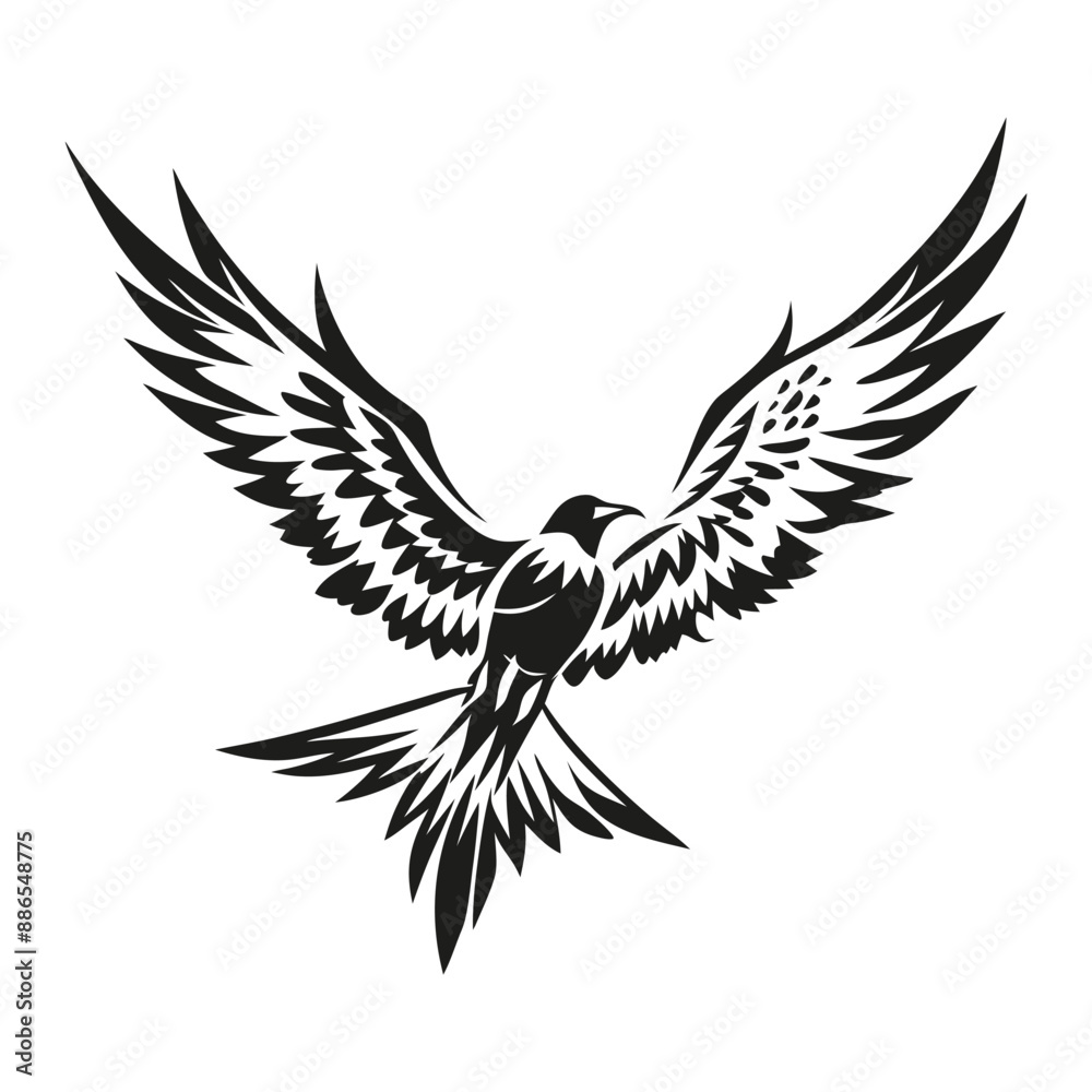 Fototapeta premium Majestic flying bird tribal tattoo design with intricate details and bold lines, representing freedom and strength. Perfect for body art enthusiasts.