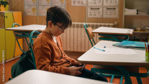 Quadro em tela School education studying Caucasian boy little son schoolboy kid child pupil stu