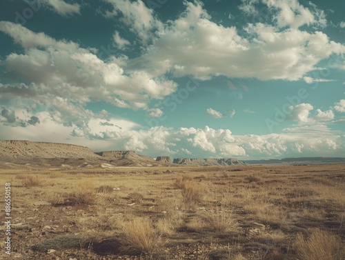 A horse standing alone in the desert