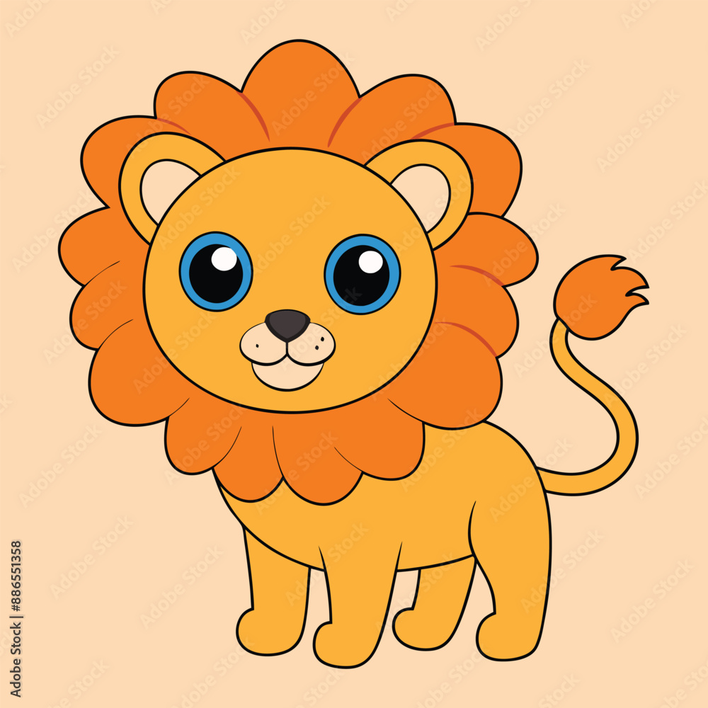 Fototapeta premium Cute Lion Vector Illustration - Cartoon, Clipart, and Line Art Design, Charming lion vector illustration, ideal for digital and print design projects