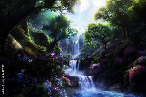 Wallpaper Mural Celestial Cascade of Wonders: Where Dreams Take Flight and Nature Dances - Generative AI Torontodigital.ca