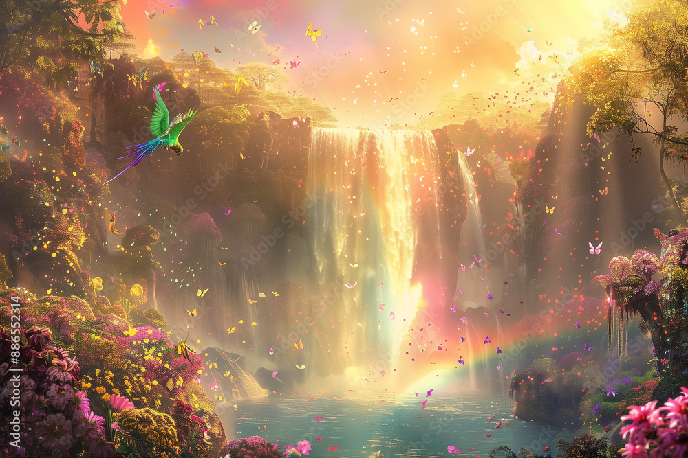 Obraz premium Celestial Cascade of Wonders: Where Dreams Take Flight and Nature Dances - Generative AI