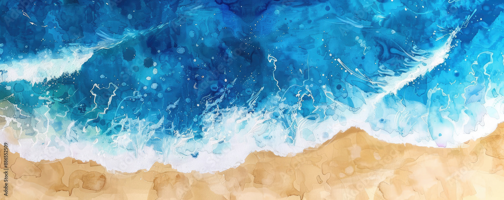 Aerial View Watercolor Ocean Beach Abstract Background Aerial View Watercolor Ocean Beach Abstract Background