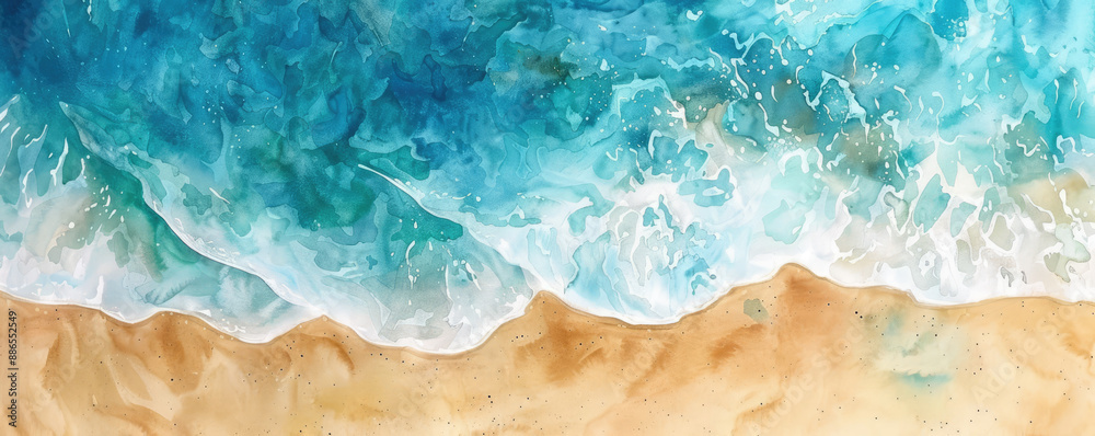 Aerial View Watercolor Ocean Beach Abstract Background