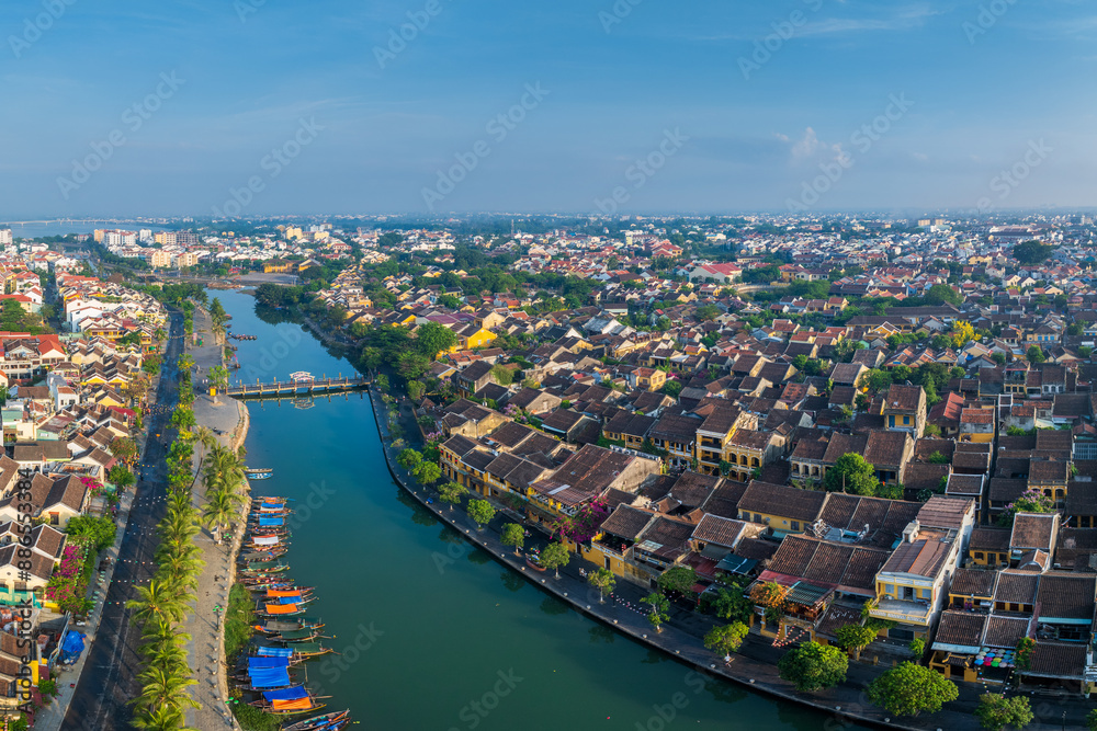 Fototapeta premium Aerial view of old top roof at Hoi An ancient town, Vietnam