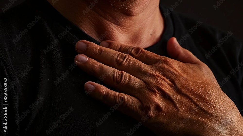 Fototapeta premium Close-Up of Person Clutching Their Throat in Discomfort