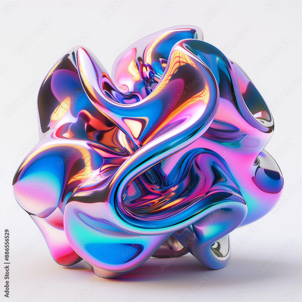 Obraz premium Generative AI illustration. 3D fluid abstract holographic colored shape