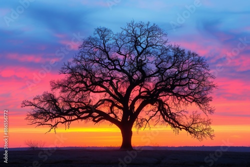 "Silhouette of Tree Against Colorful Sunset Sky"