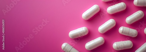 White capsules on a pink background with copy space