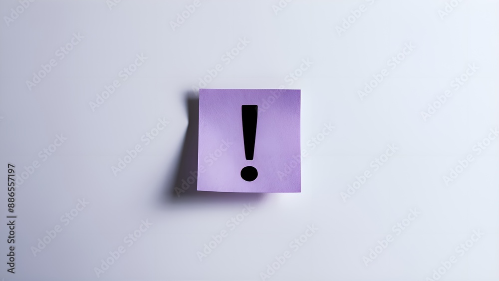 Purple Sticky Note with Exclamation Mark on White Background