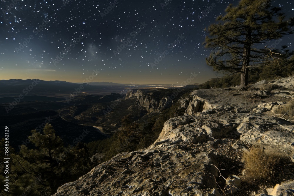 Starry Canyon Night with Pine Tree Starry Canyon Night with Pine Tree