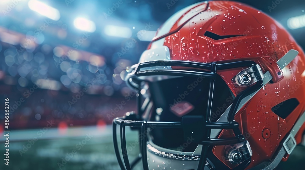 Fototapeta premium A close-up shot of a football helmet on a field, great for sports-themed illustrations or designs