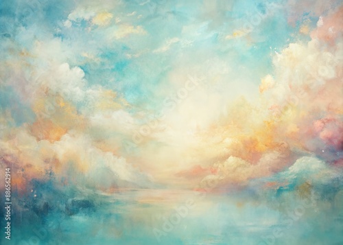 Soft, dreamy abstract painting featuring pastel hues and natural oil paint texture, perfect for wallpaper, patterns, art prints, and design elements, evoking serenity and calmness.