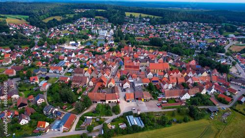 Aerial panorama view the old town of Heideck on a cloudy day in Germany. photo