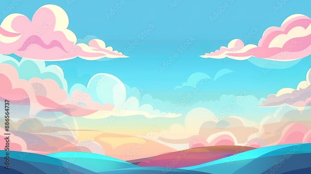 Cartoon Sky and Hills Side Pattern. Whimsical Landscape Design.