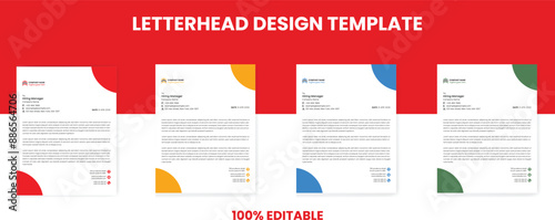 Business Letterhead design template with 4 color variations abstract corporate letterhead