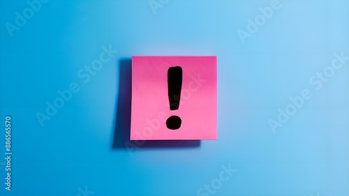 Pink Sticky Note with Exclamation Mark on Blue Background
