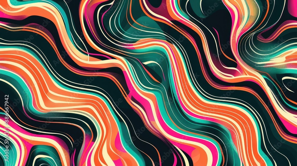 Obraz premium A, psychedelic, retro, flowing pattern with vibrant colors.