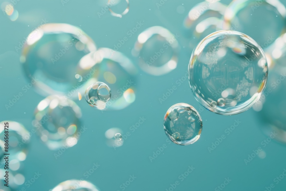 Soap bubbles floating in blue water Soap bubbles floating in blue water