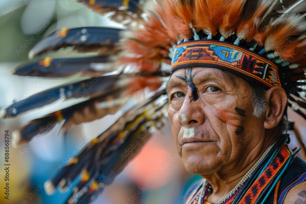 Portrait of Native American Man in Traditional Headdress Portrait of Native American Man in Traditional Headdress