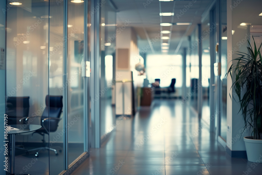 A modern office hallway with glass partitions and office chairs, featuring a clean and professional work environment. A modern office hallway with glass partitions and office chairs, featuring a clean and professional work environment.