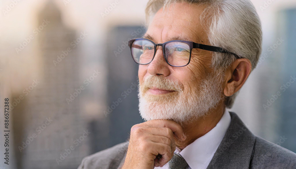 Close up of senior man in glasses thinking Close up of senior man in glasses thinking