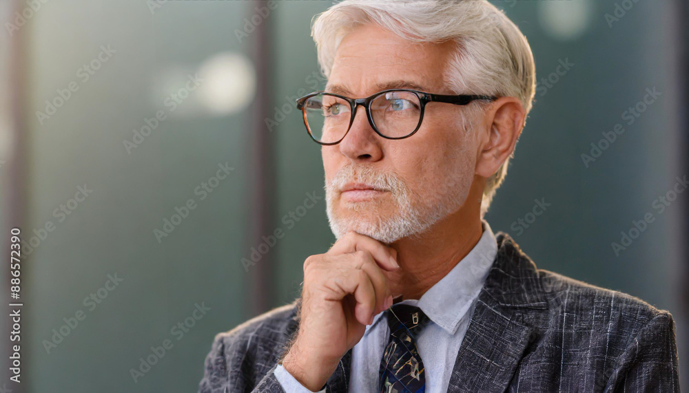 Close up of senior man in glasses thinking Close up of senior man in glasses thinking