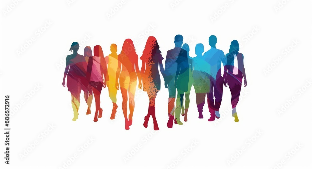 Obraz premium The silhouettes of a multi-ethnic group represent a diverse and multicultural community.