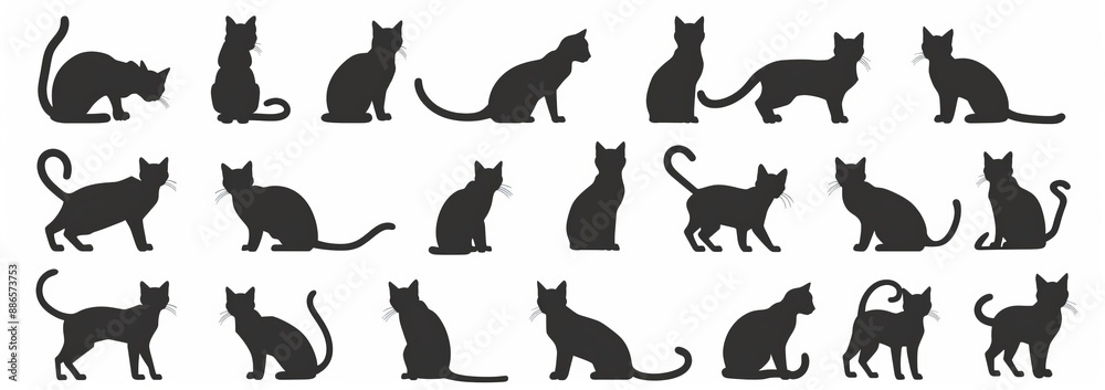 Cat silhouette collection. Set of black cat silhouettes. Kitten silhouette collection. Modern cats silhouette collection. Cat silhouette collection. Set of black cat silhouettes. Kitten silhouette collection. Modern cats silhouette collection.